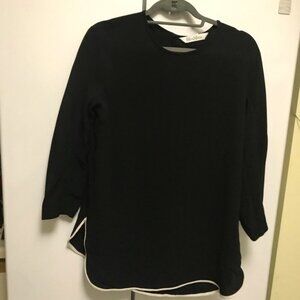 MAX MARA Long Sleeve Tunic Top Side Slits Crew Neck Shirt Minimalist Black White